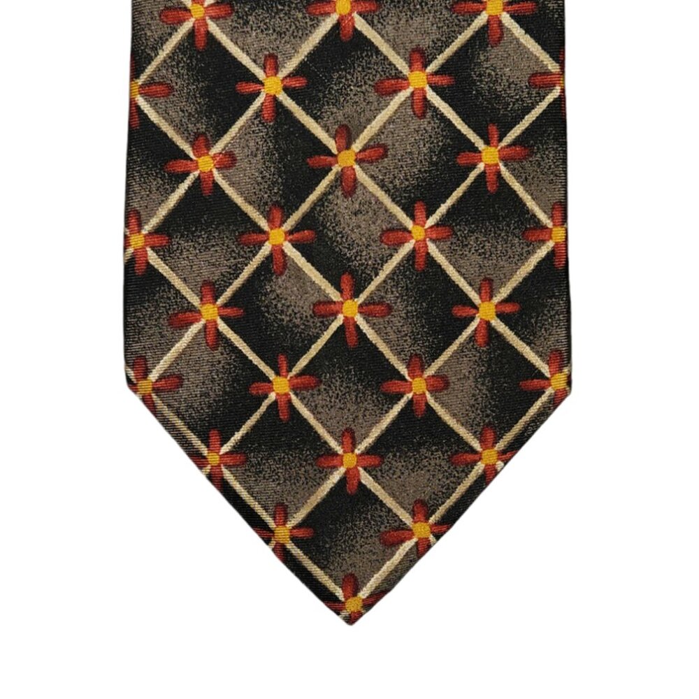 BOSS Hugo Boss Necktie Tie Mens Gray Black Red Yellow Floral Silk Made in Italy